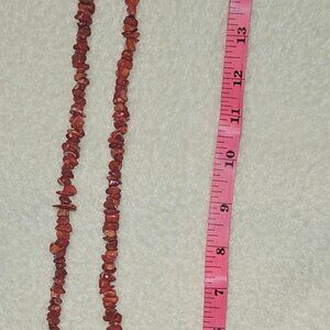 Red Coral Chip Bead Necklace - Boho Statement Style